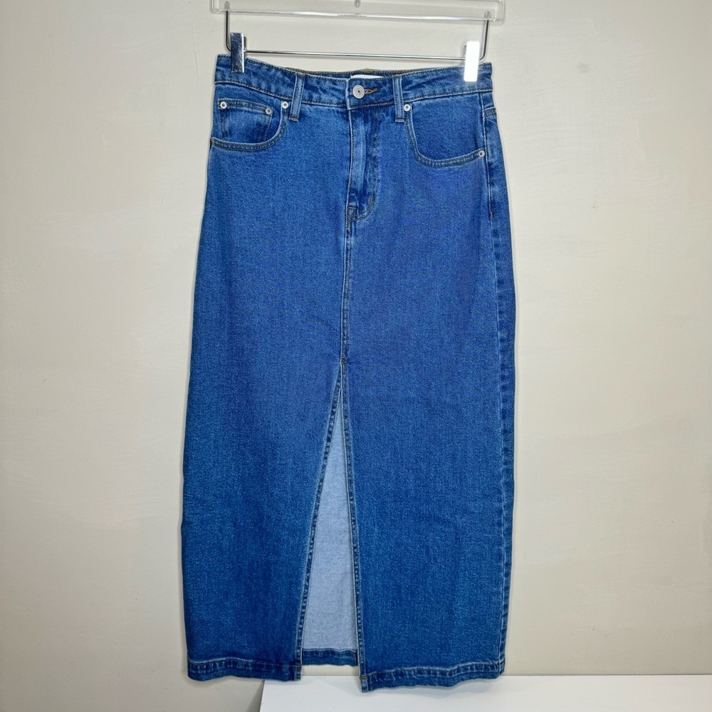 Steve Madden Avani Front-Slit Denim Midi Skirt size small
